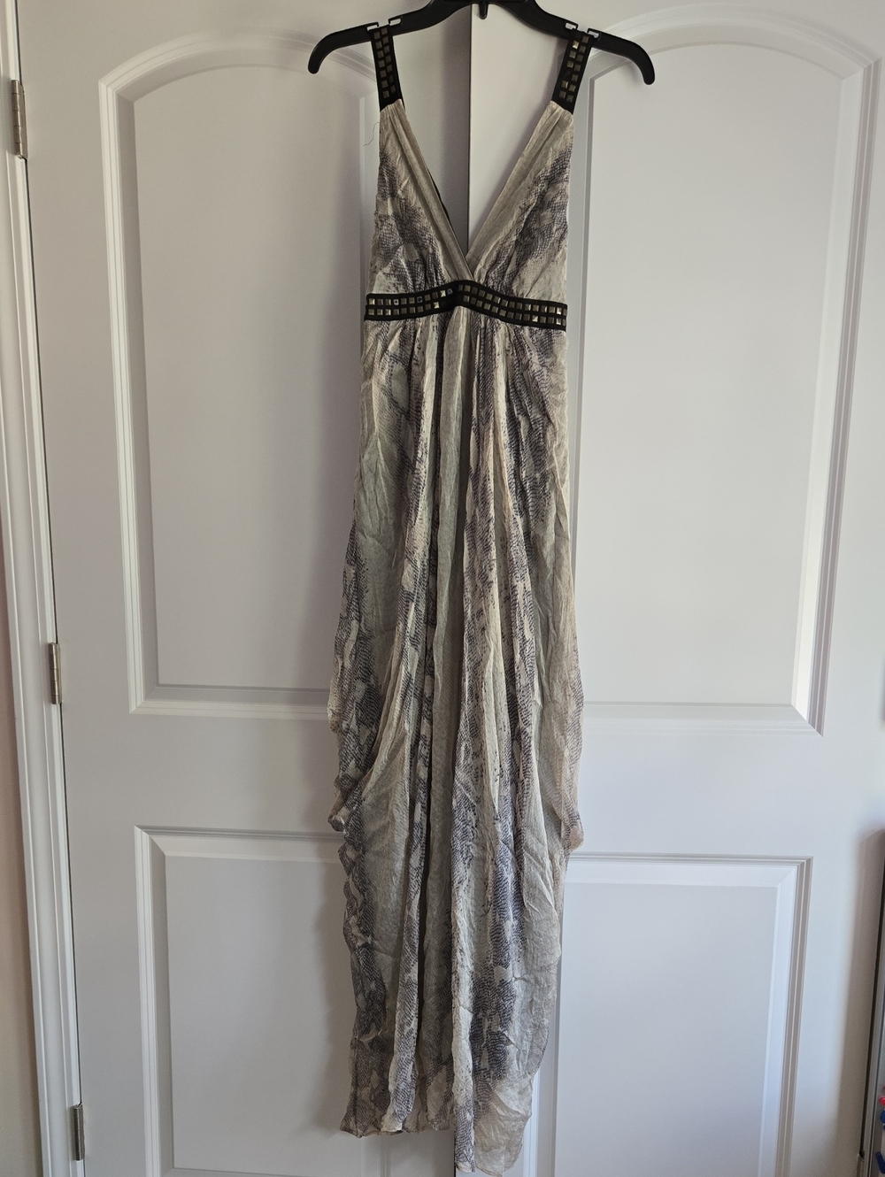 bebe Neutral Snake-Print V-Neck Cover UpMaxi Dress with Studded Waist